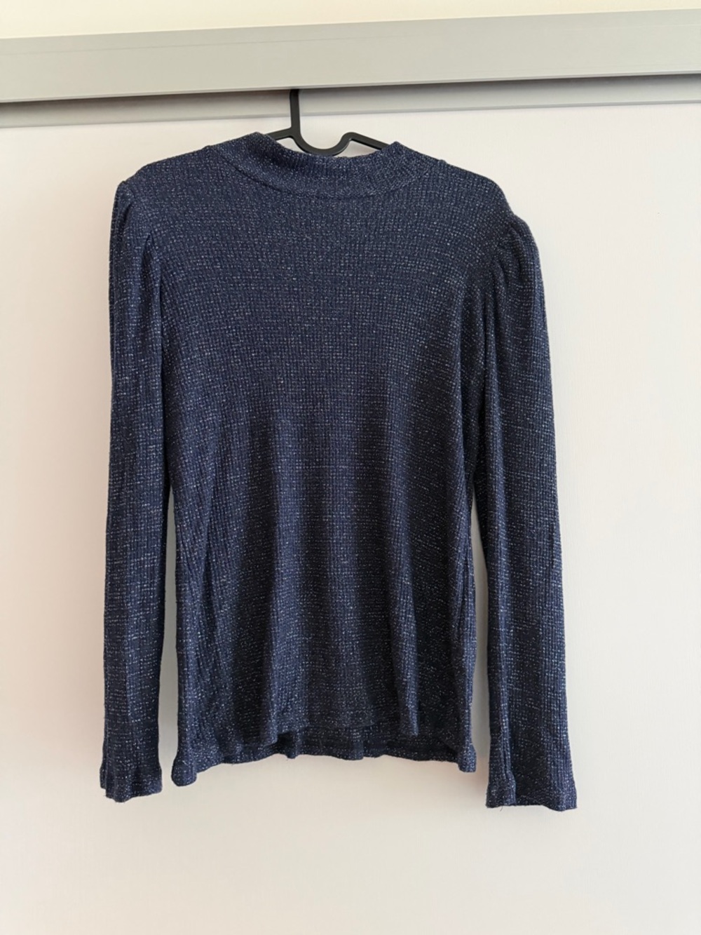 Navy S Metallic Rachel Pally Long Sleeve Top with Slight Puff Shoulders